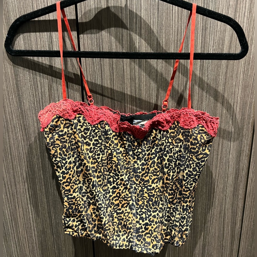 Cheetah corset top w red lace detail